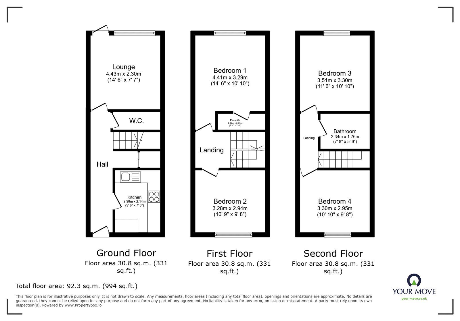 Floorplan of 4 bedroom End Terrace House to rent, Penshurst Close, Canterbury, Kent, CT2