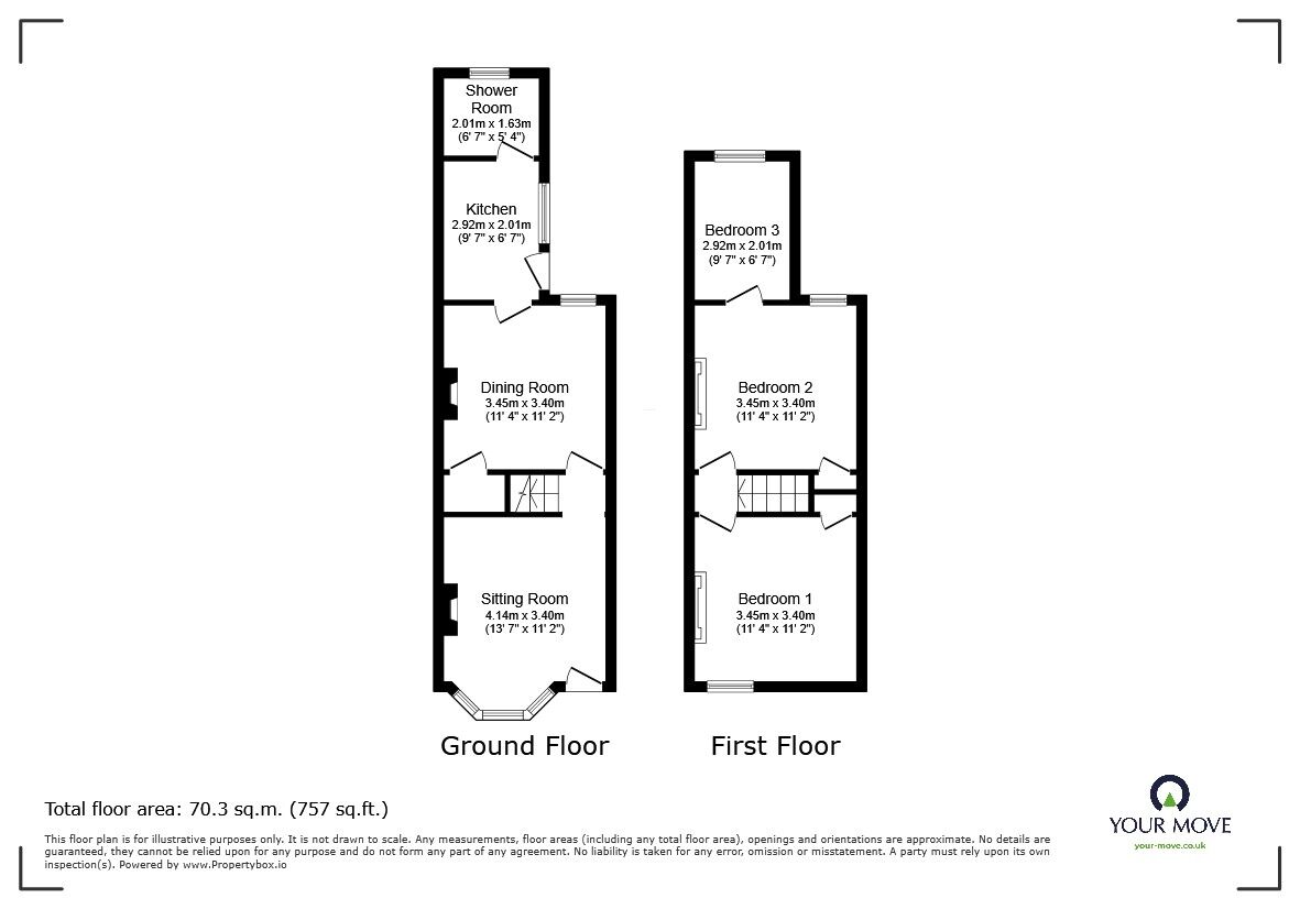 Floorplan of 3 bedroom Mid Terrace House for sale, St. Peters Grove, Canterbury, Kent, CT1