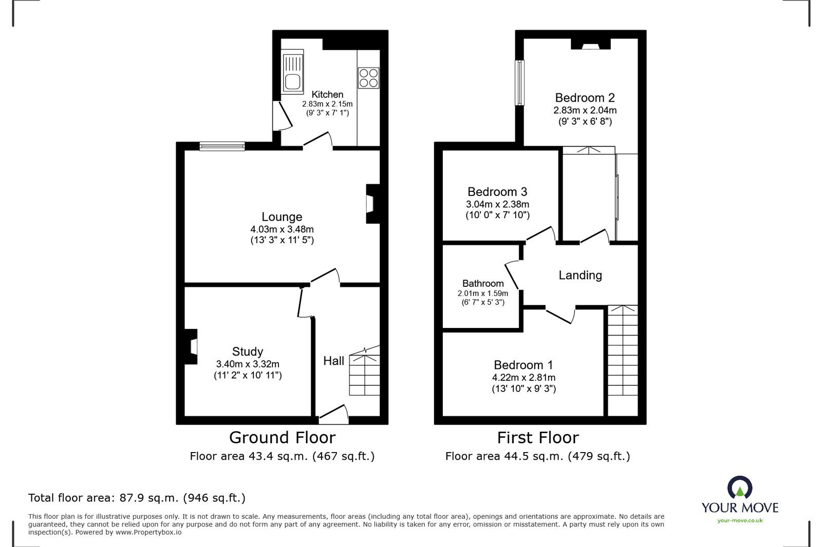 Floorplan of 3 bedroom Mid Terrace House to rent, Hawks Lane, Canterbury, Kent, CT1