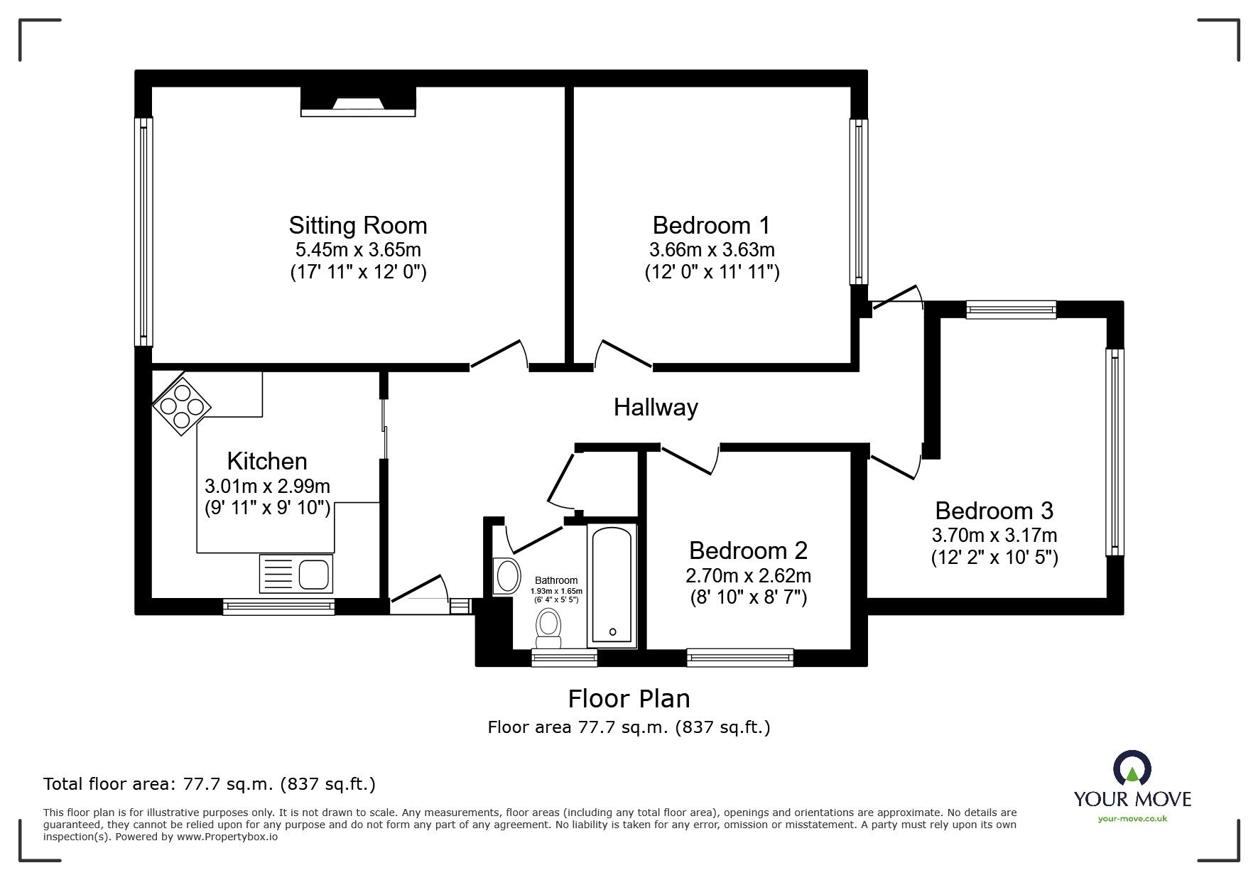 Floorplan of 3 bedroom Semi Detached Bungalow for sale, Farm House Close, Barham, Kent, CT4