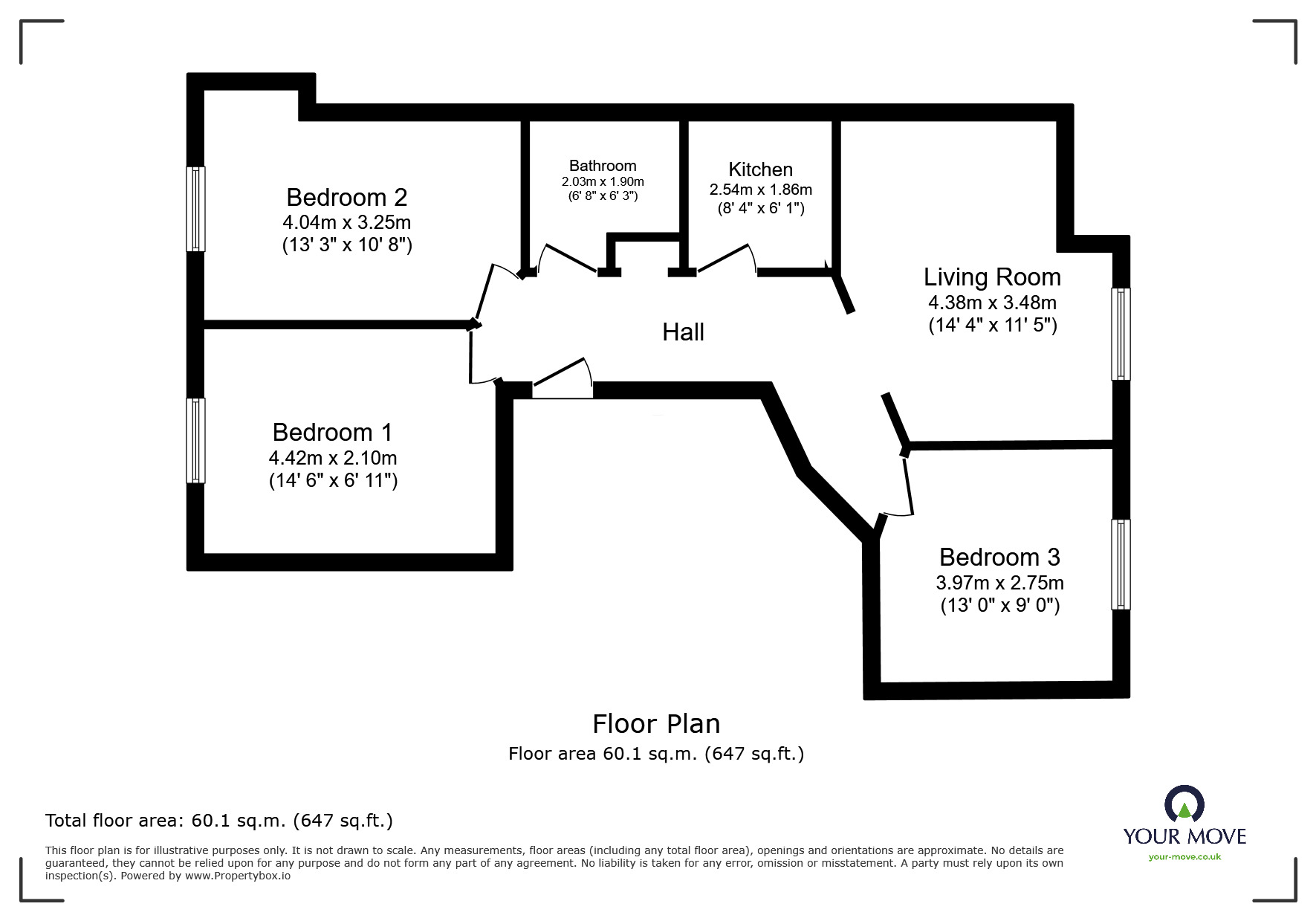 Floorplan of 3 bedroom  Flat for sale, Nunnery Fields, Canterbury, Kent, CT1