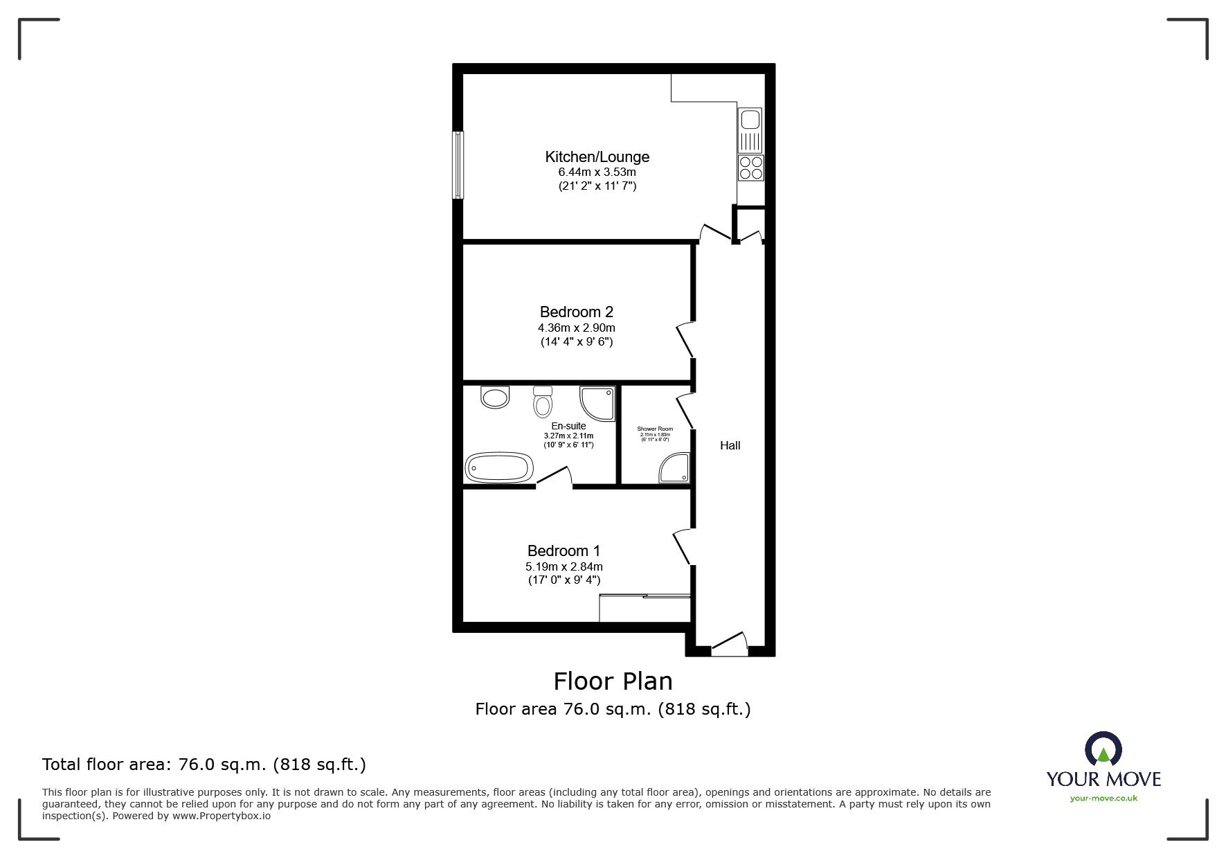 Floorplan of 2 bedroom  Flat to rent, Flagstaff Court, Canterbury, Kent, CT1