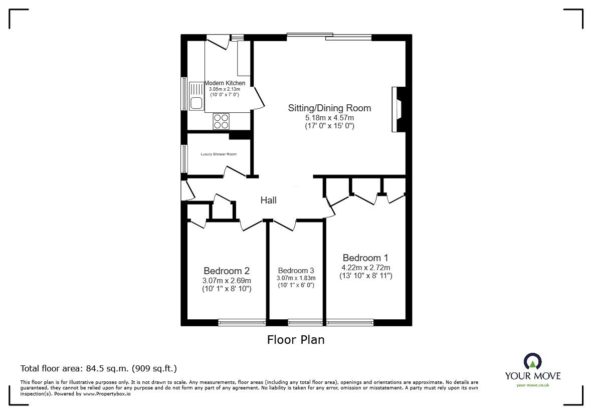 Floorplan of 3 bedroom Semi Detached Bungalow for sale, Sleigh Road, Sturry, Kent, CT2