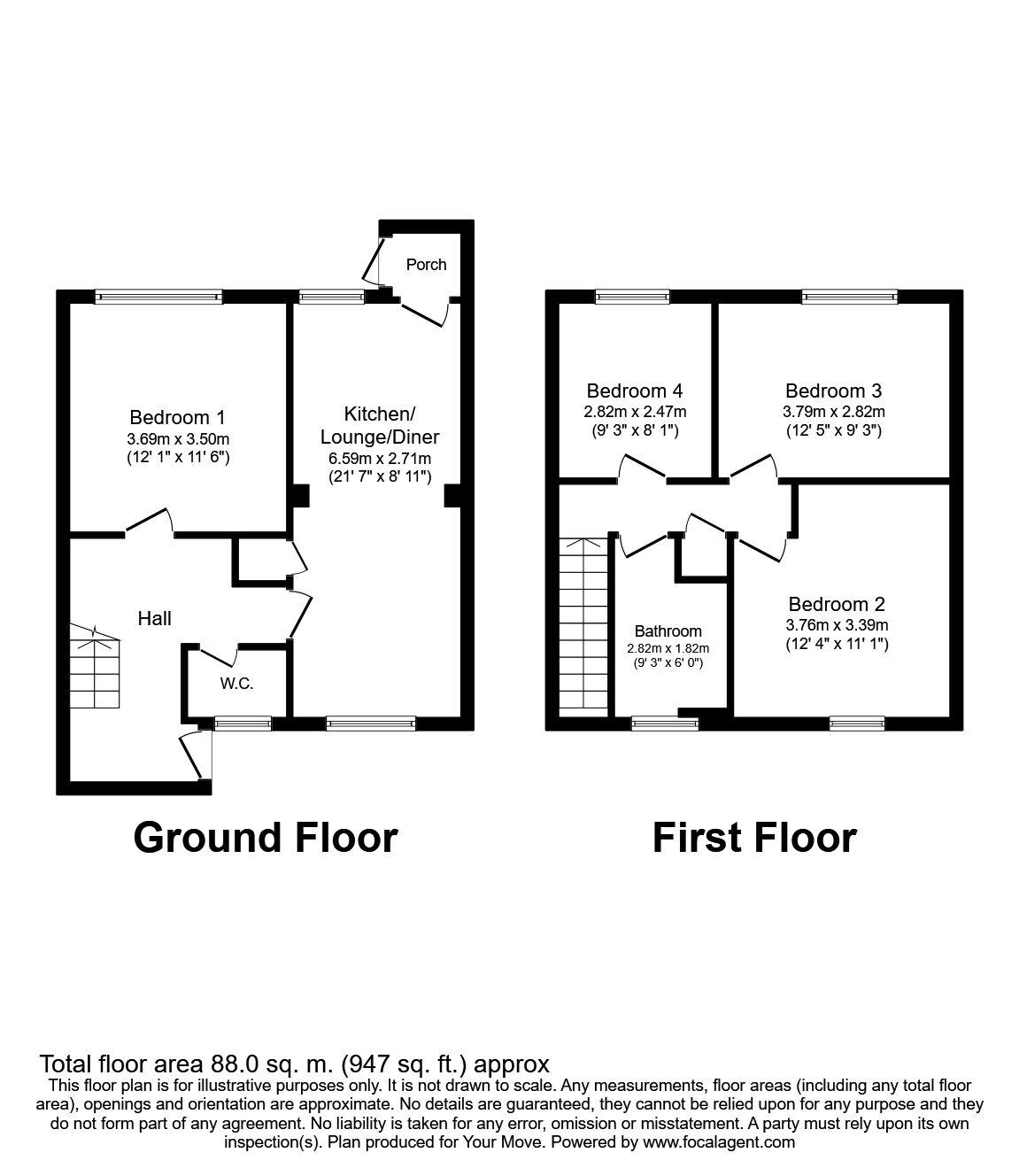 Floorplan of 4 bedroom End Terrace House for sale, The Close Downs Road, Canterbury, Kent, CT2