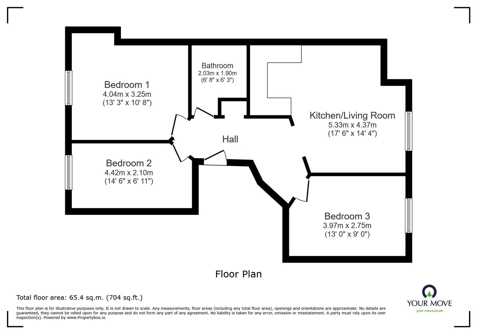 Floorplan of 3 bedroom Flat to rent, Nunnery Fields, Canterbury, Kent, CT1