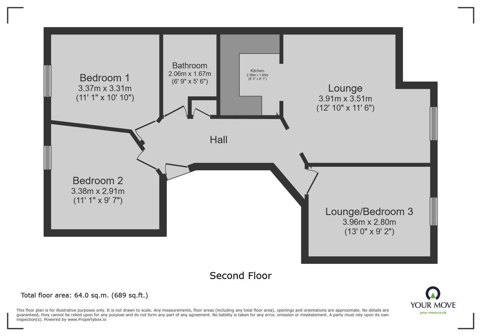 Floorplan of 3 bedroom Flat to rent, Nunnery Fields, Canterbury, Kent, CT1