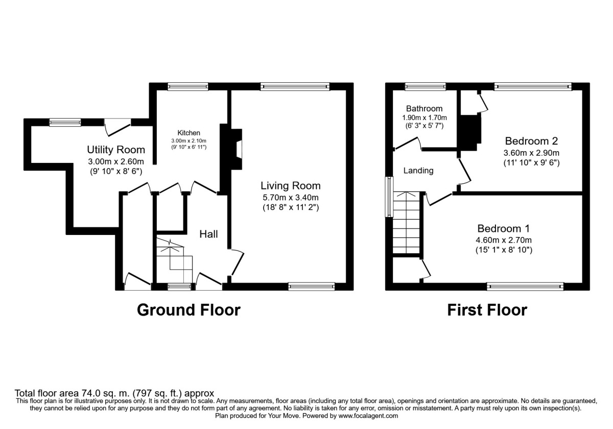 Floorplan of 2 bedroom Mid Terrace House to rent, Stonegarth, Carlisle, CA2