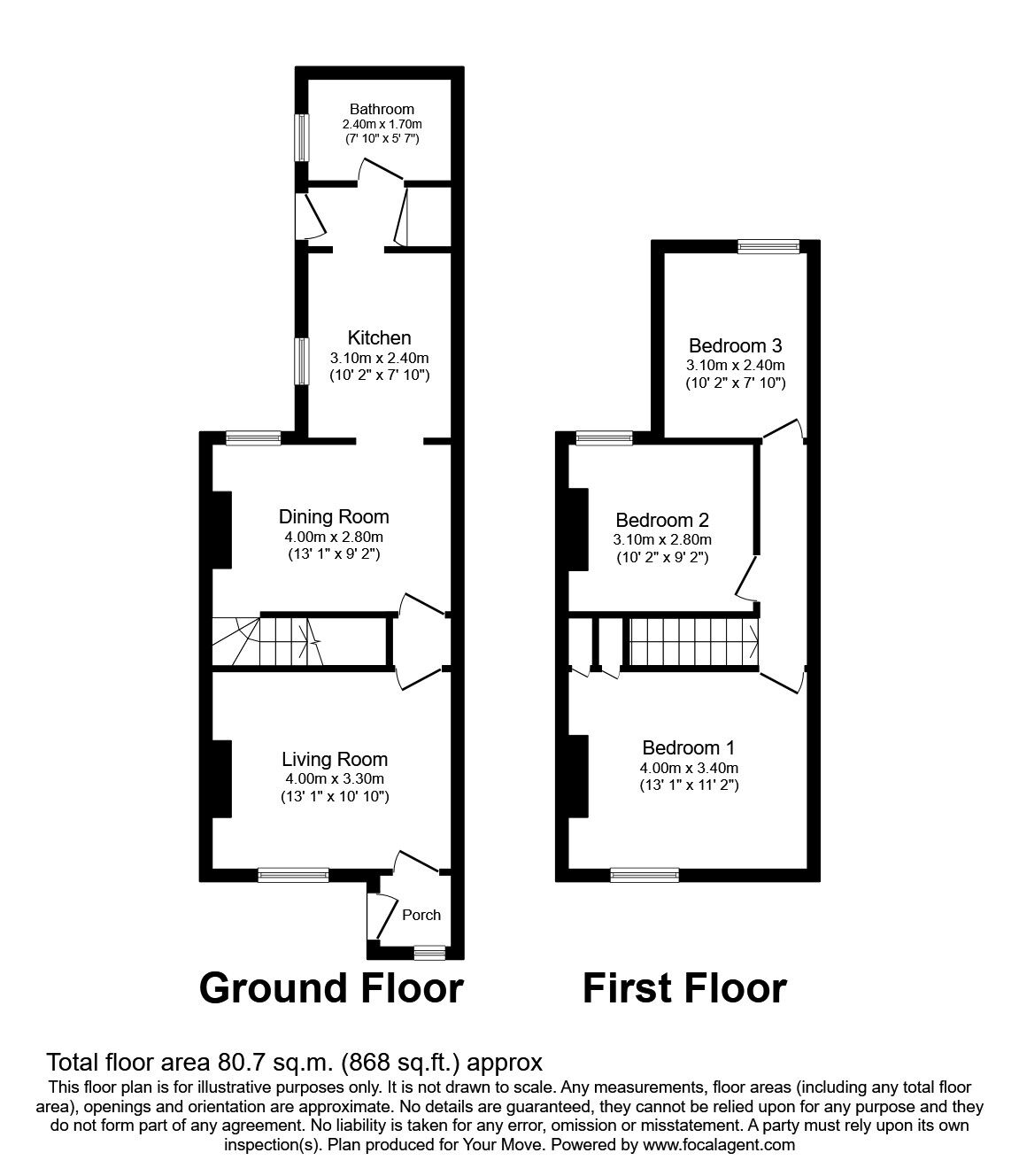 Floorplan of 3 bedroom Mid Terrace House to rent, Petteril Terrace, Carlisle, CA1