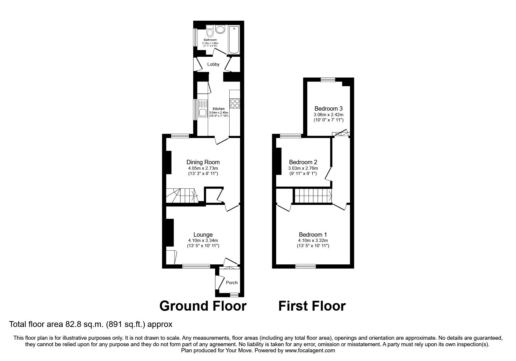 Floorplan of 3 bedroom Mid Terrace House to rent, Petteril Terrace, Carlisle, Cumbria, CA1