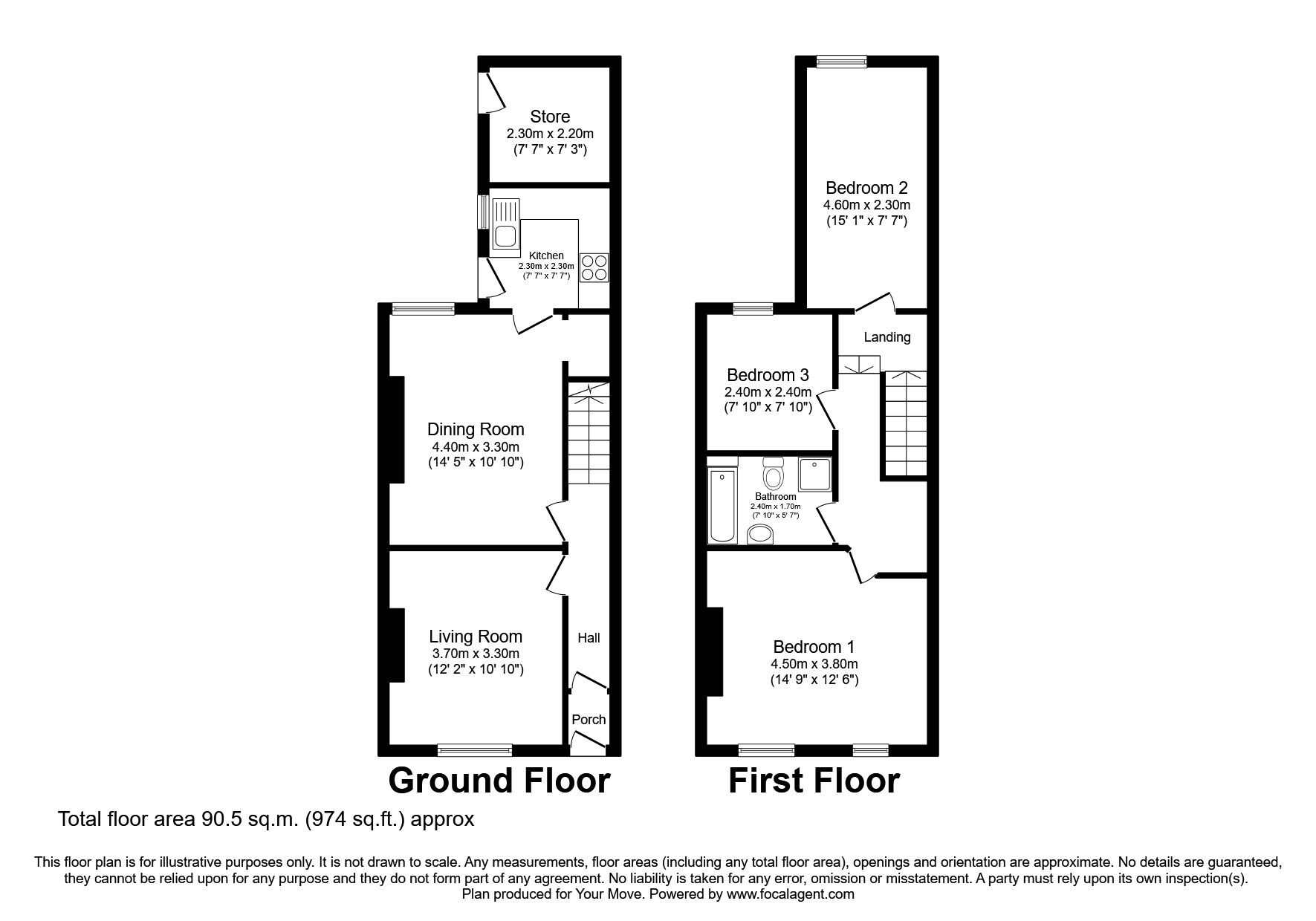 Floorplan of 3 bedroom Mid Terrace House to rent, South Western Terrace, Carlisle, Cumbria, CA2
