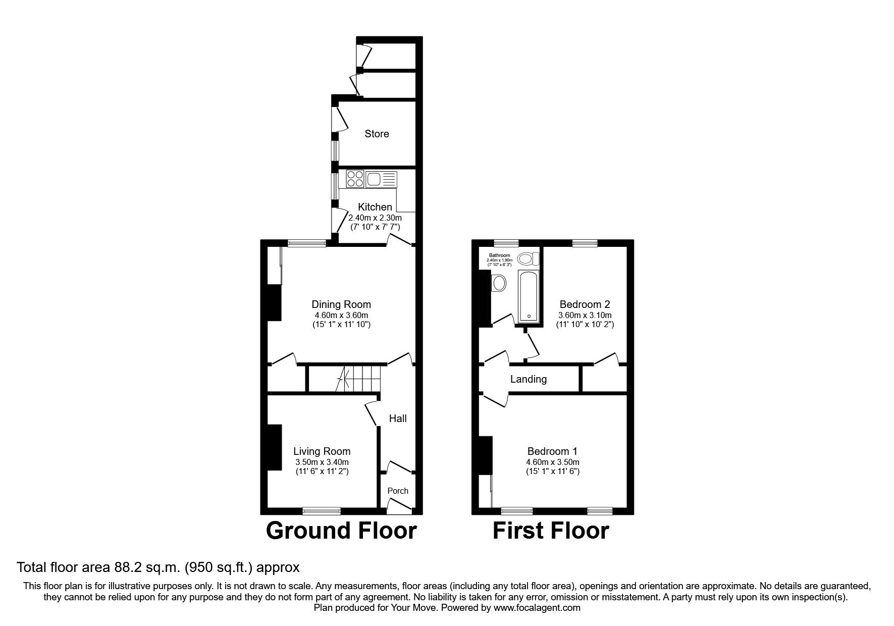 Floorplan of 2 bedroom Mid Terrace House to rent, South Western Terrace, Carlisle, Cumbria, CA2