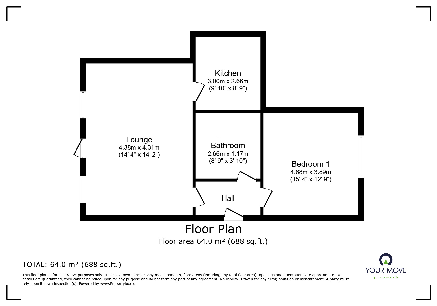 Floorplan of 1 bedroom Flat to rent, Chatsworth Square, Carlisle, CA1