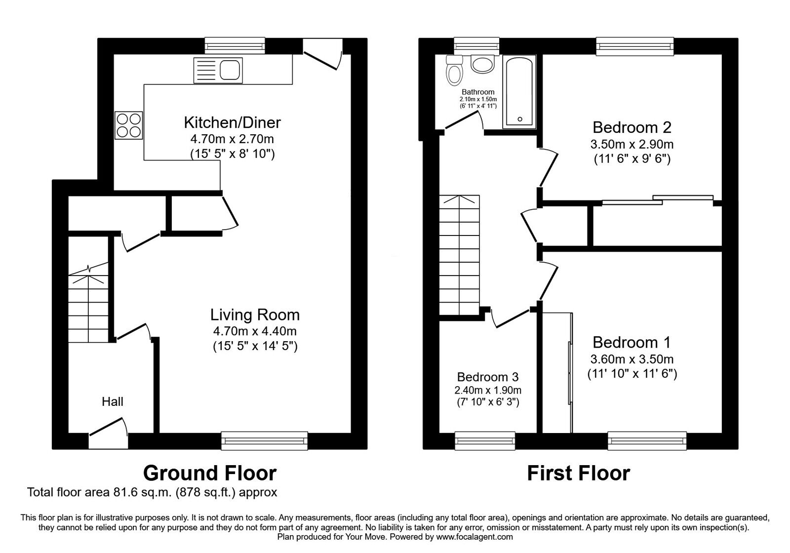 Floorplan of 3 bedroom Mid Terrace House for sale, Fell View, Milton, Cumbria, CA8