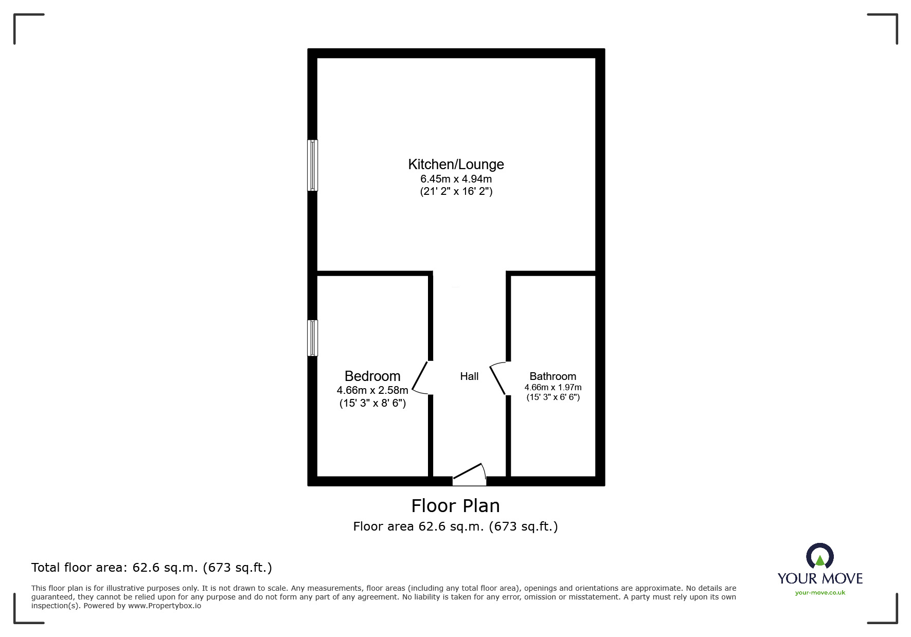 Floorplan of 1 bedroom  Flat to rent, Denton Mill Close, Carlisle, Cumbria, CA2
