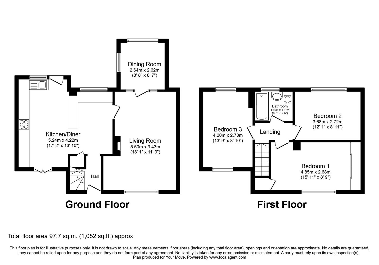 Floorplan of 3 bedroom End Terrace House for sale, Crossways, Carlisle, Cumbria, CA1