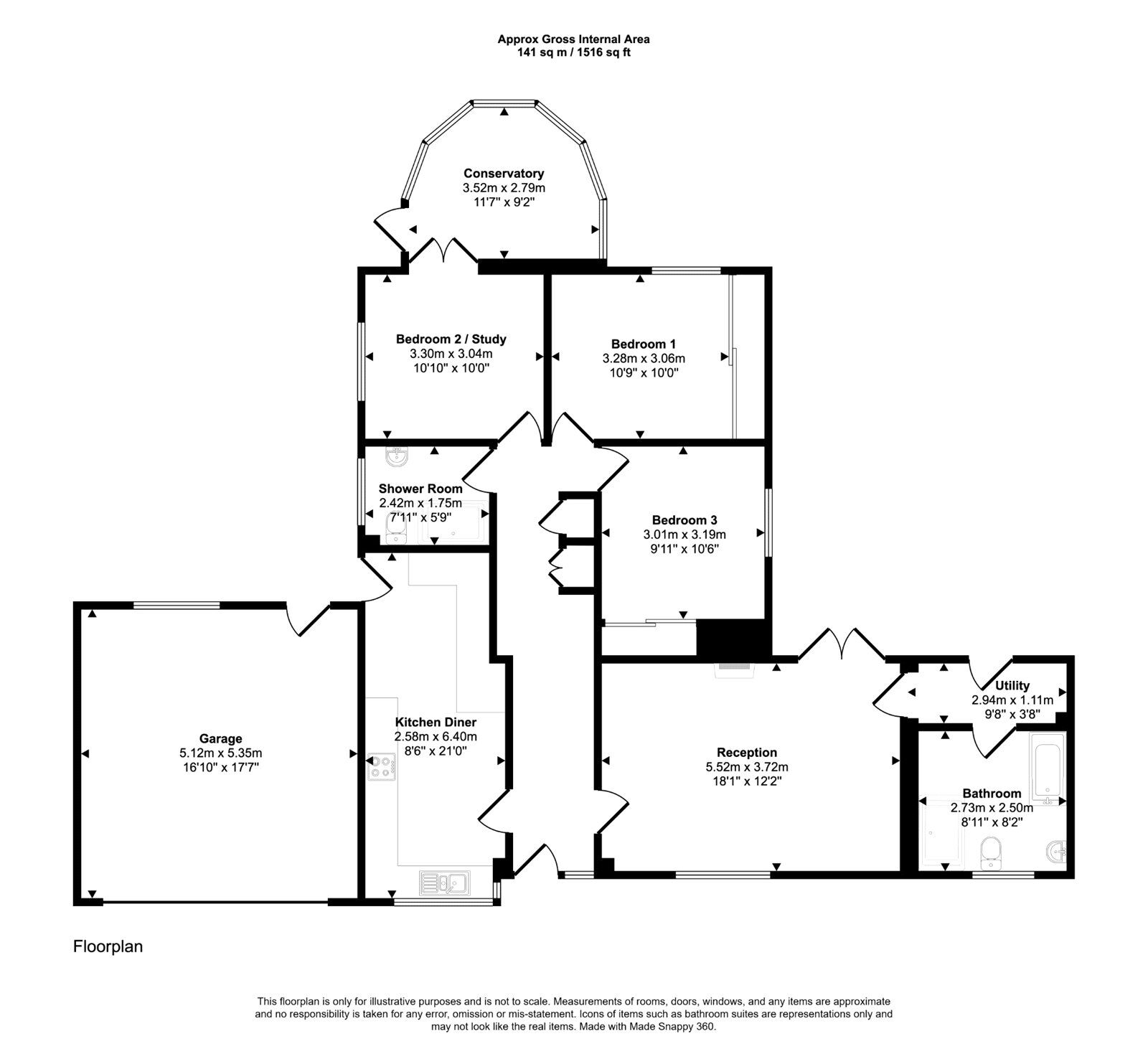 Floorplan of 3 bedroom Detached Bungalow for sale, Craw Park, Brampton, Cumbria, CA8