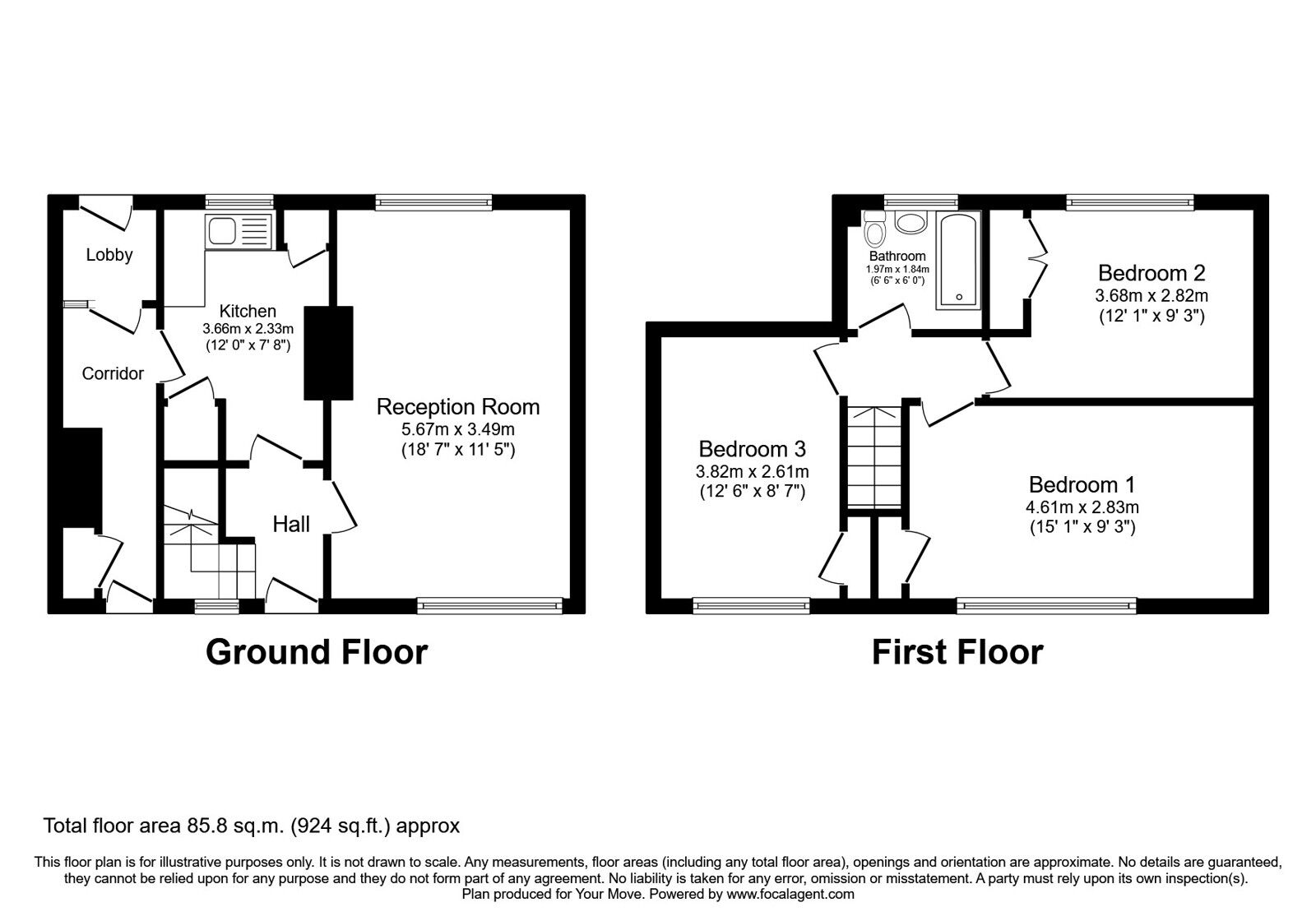 Floorplan of 3 bedroom Mid Terrace House for sale, Hillary Grove, Carlisle, Cumbria, CA1