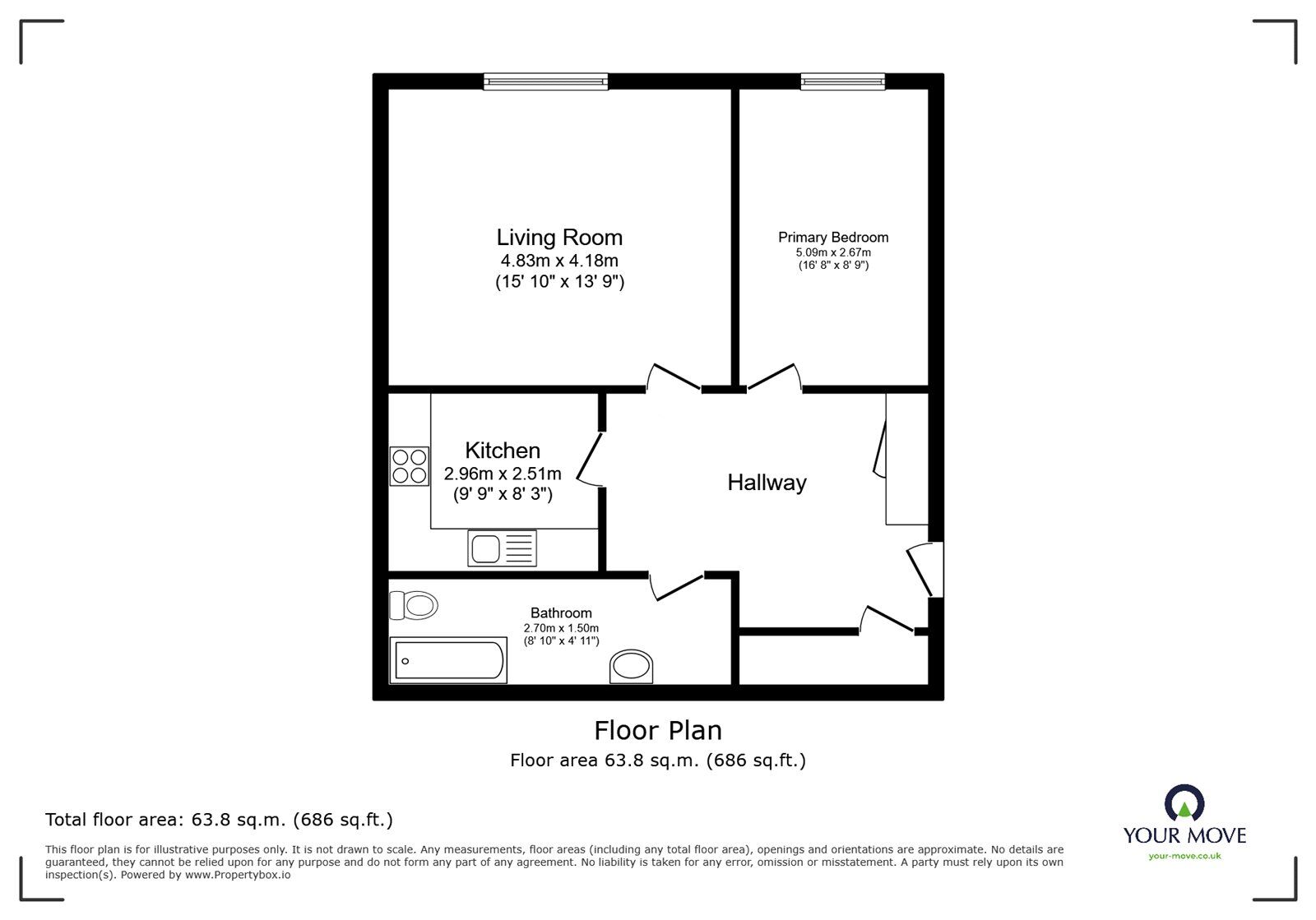 Floorplan of 1 bedroom Flat for sale, Denton Mill Close, Carlisle, Cumbria, CA2