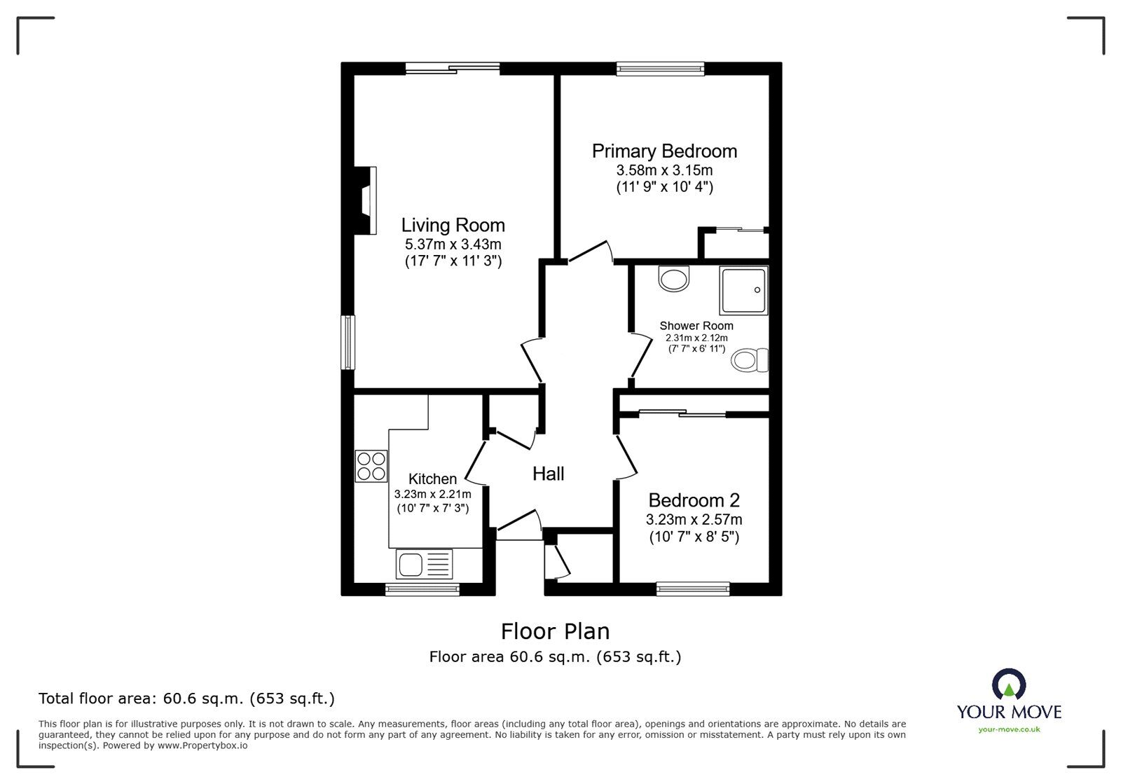 Floorplan of 2 bedroom Semi Detached Bungalow for sale, Cedar Grove, Stanwix, Cumbria, CA3