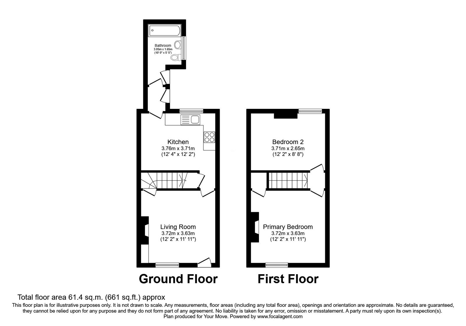 Floorplan of 2 bedroom Mid Terrace House for sale, Millholme Avenue, Carlisle, Cumbria, CA2