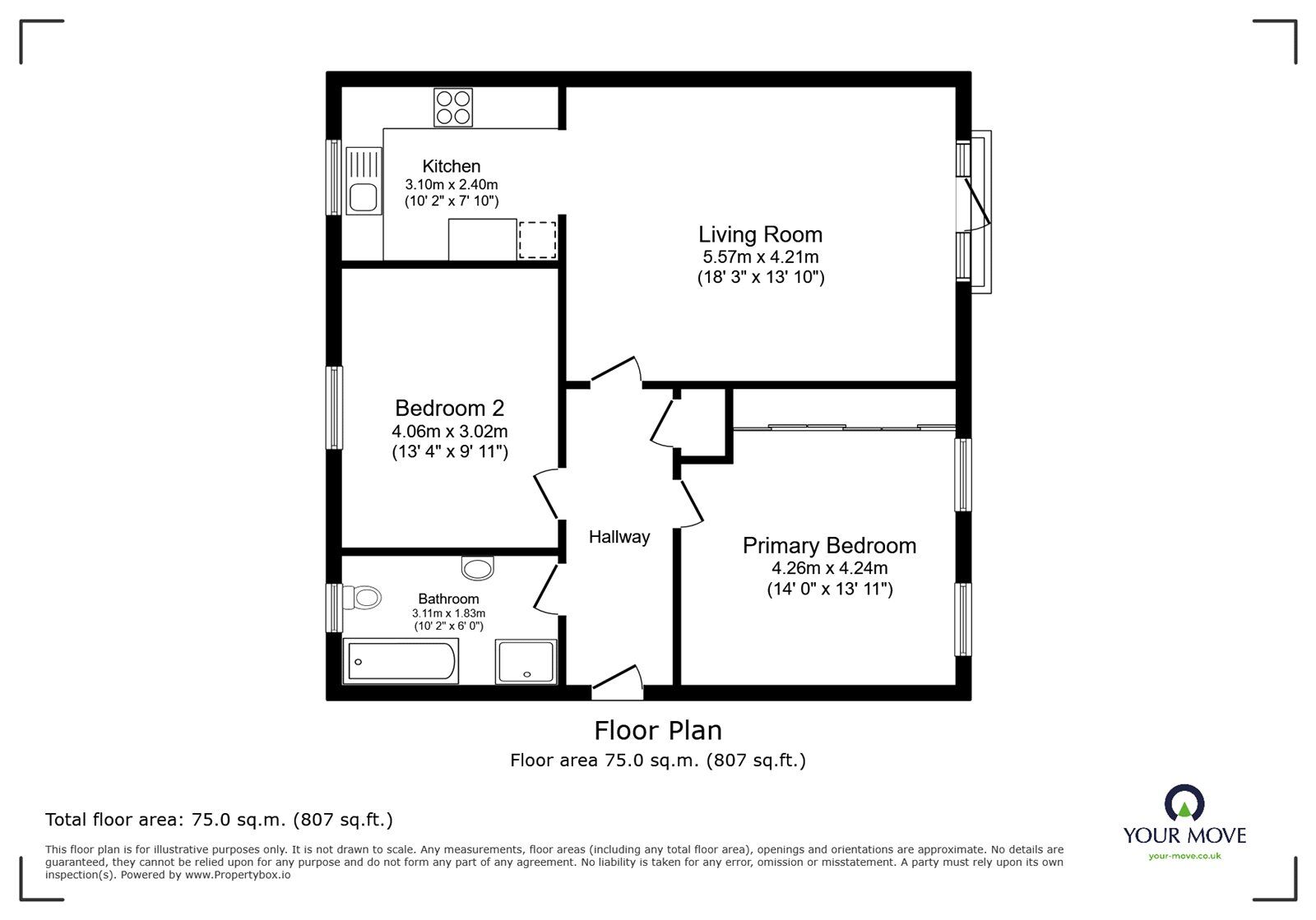 Floorplan of 2 bedroom Flat for sale, The Saw Mills, Port Road, Cumbria, CA2
