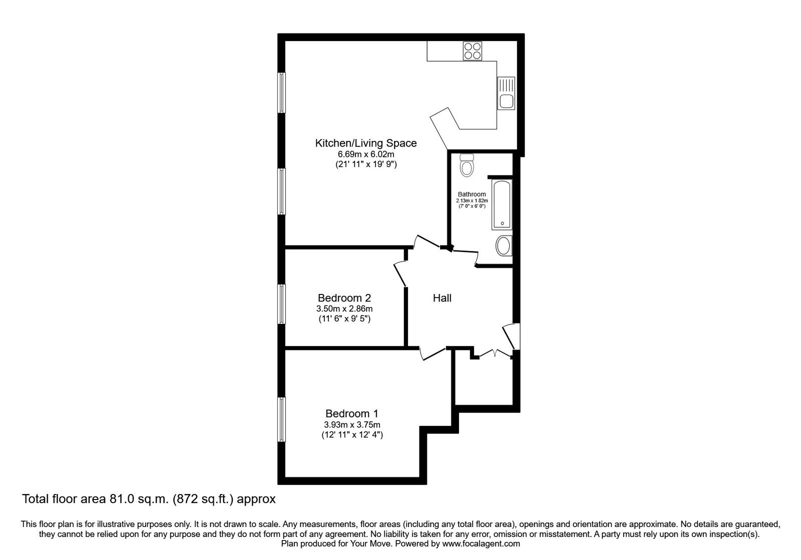 Floorplan of 2 bedroom Flat for sale, Denton Mill Close, Carlisle, Cumbria, CA2