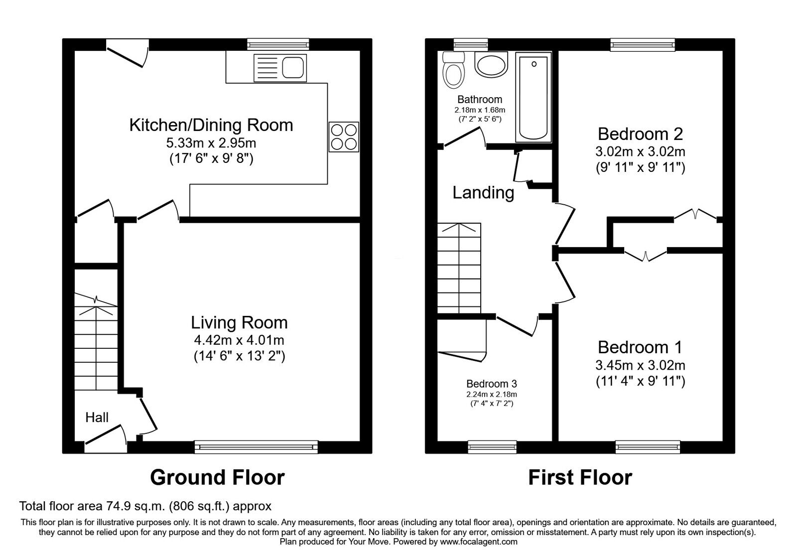 Floorplan of 3 bedroom Mid Terrace House for sale, Maryport Court, Carlisle, Cumbria, CA2