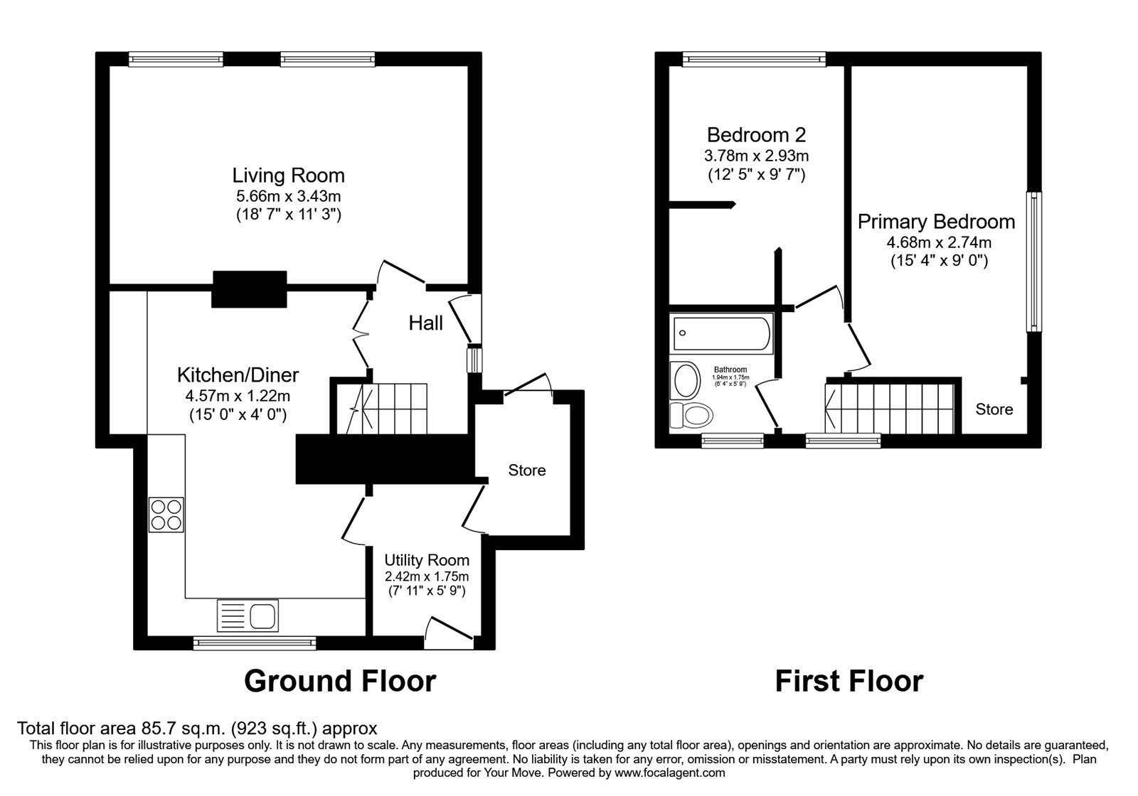 Floorplan of 2 bedroom House for sale, Beverley Rise, Cumbria, CA1
