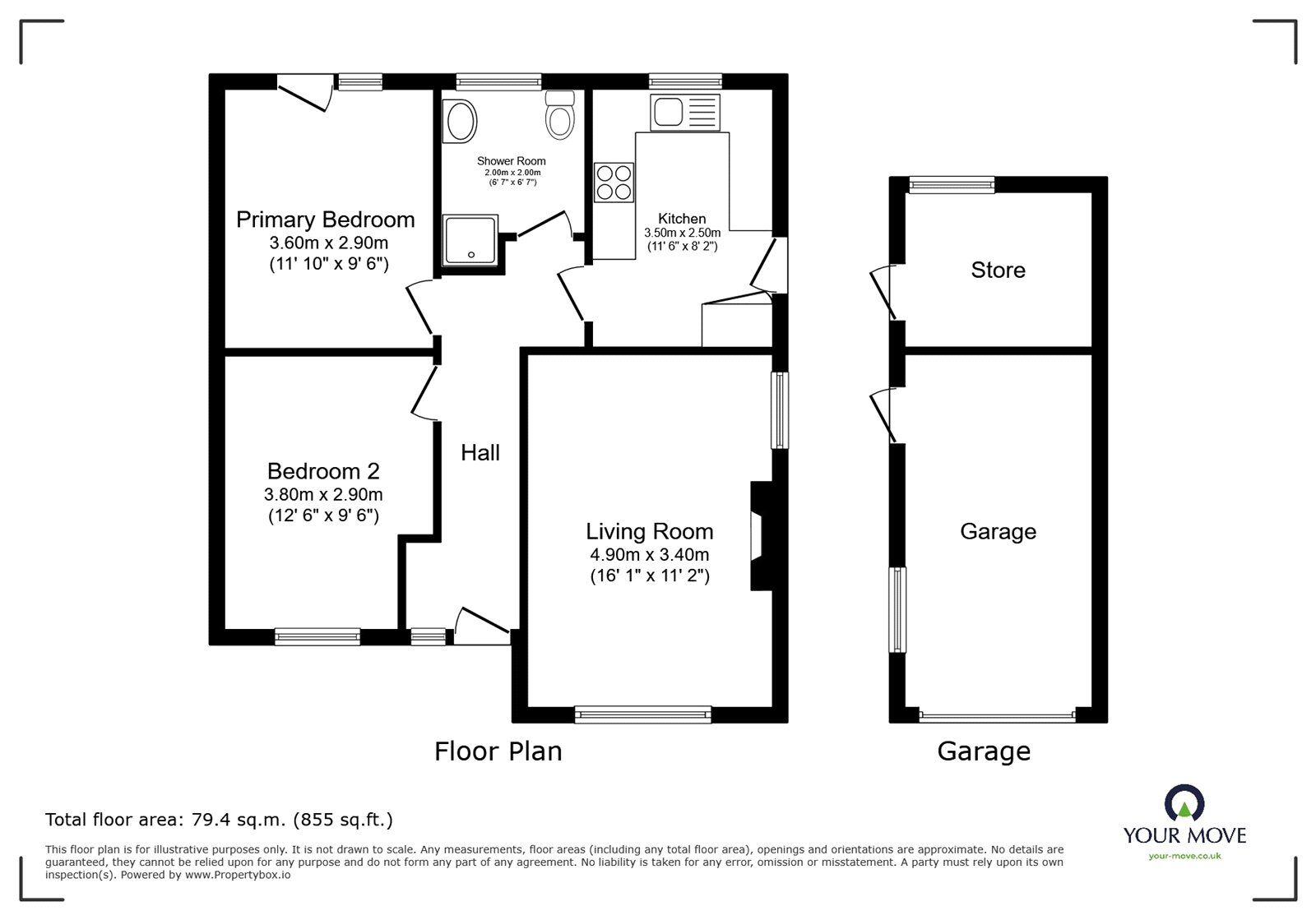 Floorplan of 2 bedroom Semi Detached Bungalow for sale, Wansfell Avenue, Carlisle, Cumbria, CA2
