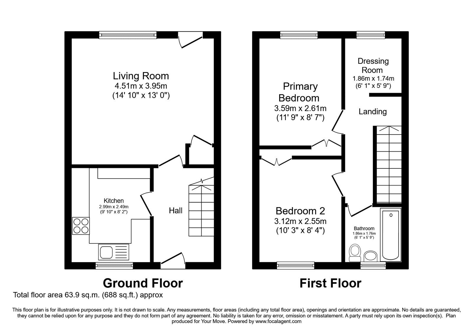 Floorplan of 2 bedroom Mid Terrace House to rent, Eden Place, Carlisle, Cumbria, CA3