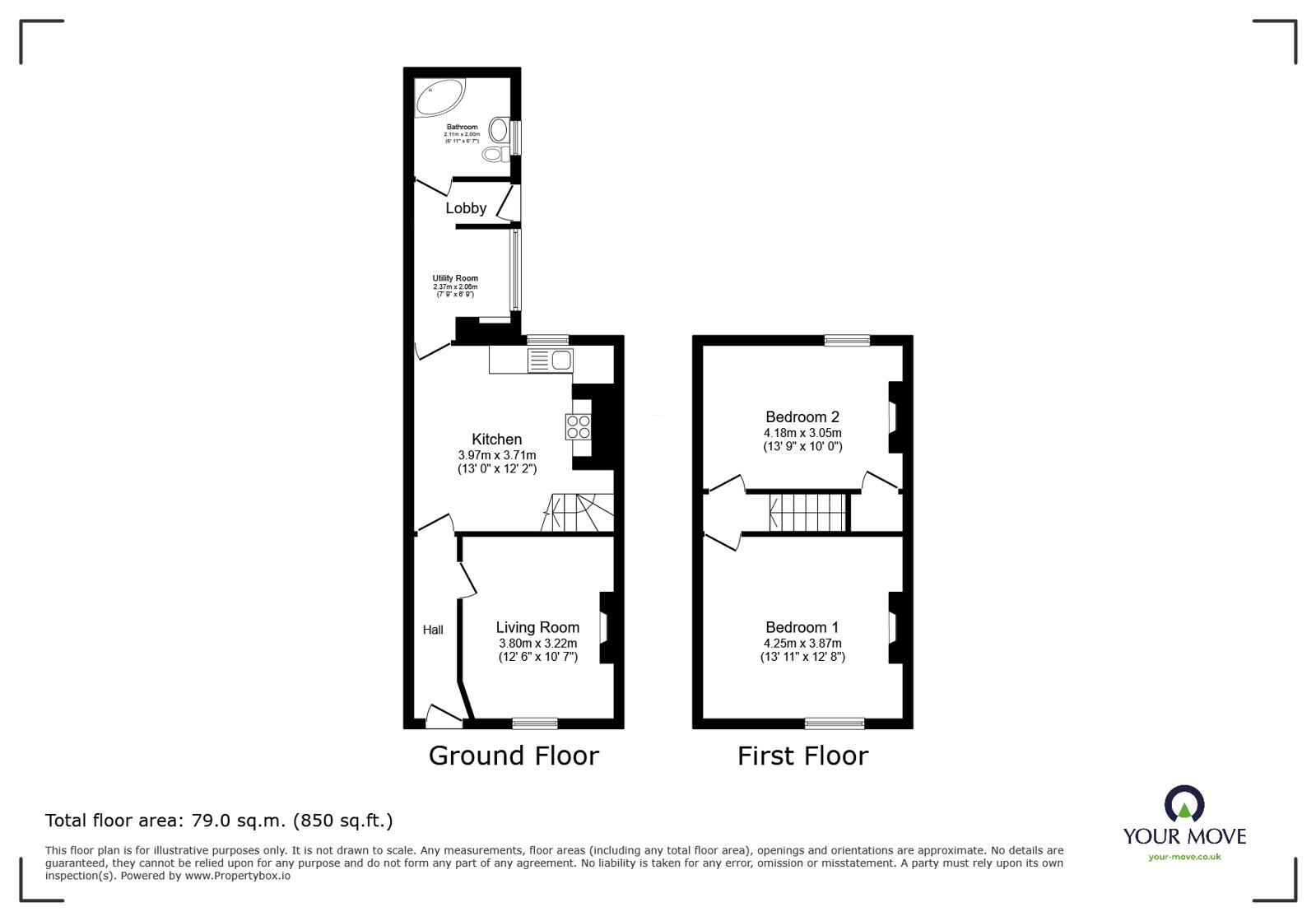 Floorplan of 2 bedroom Mid Terrace House for sale, South View Terrace, Carlisle, Cumbria, CA1
