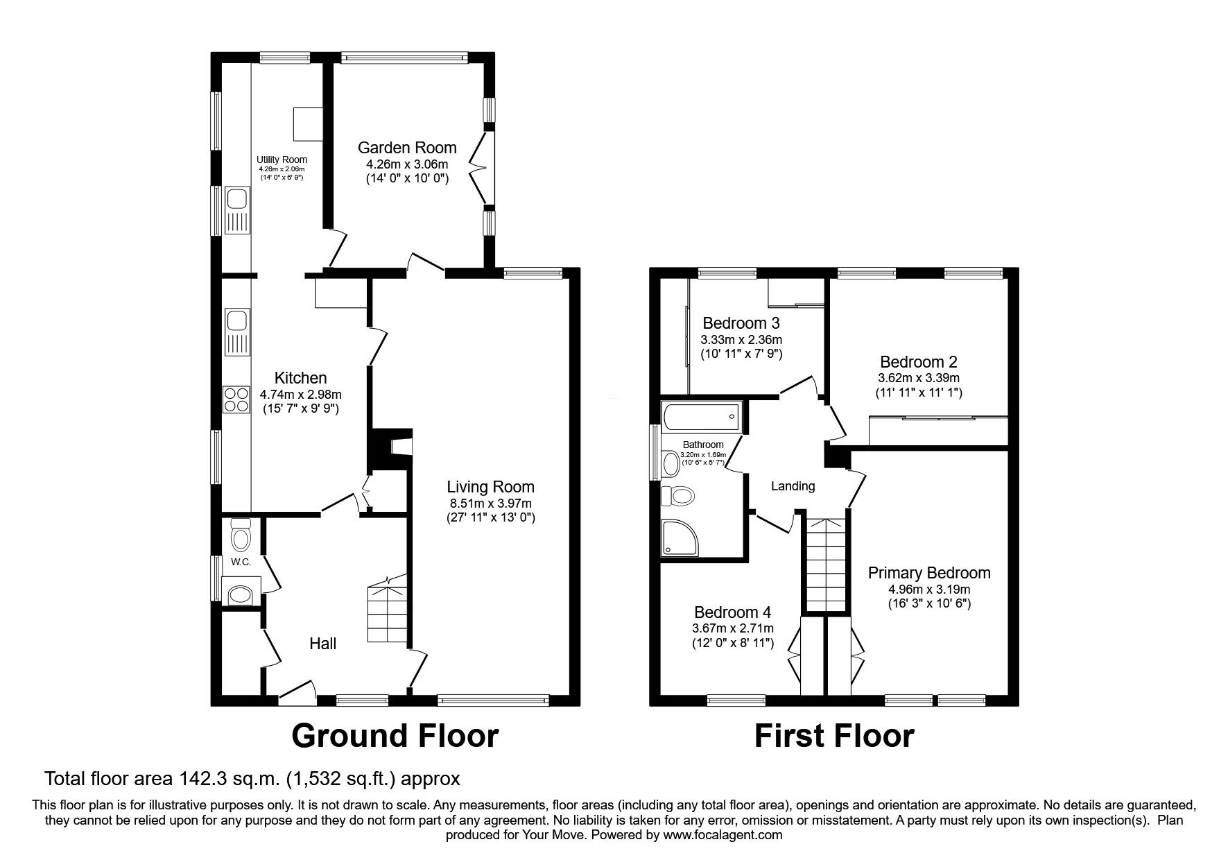 Floorplan of 4 bedroom Semi Detached House for sale, Mill Bank, Low Hesket, Cumbria, CA4