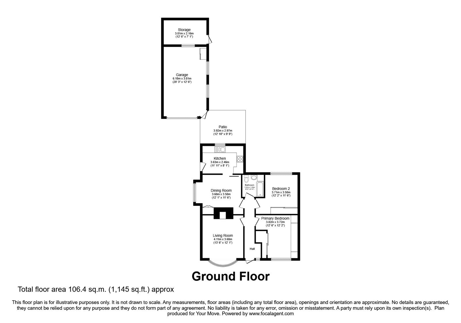 Floorplan of 2 bedroom Detached Bungalow for sale, Highwood Crescent, Carlisle, Cumbria, CA1