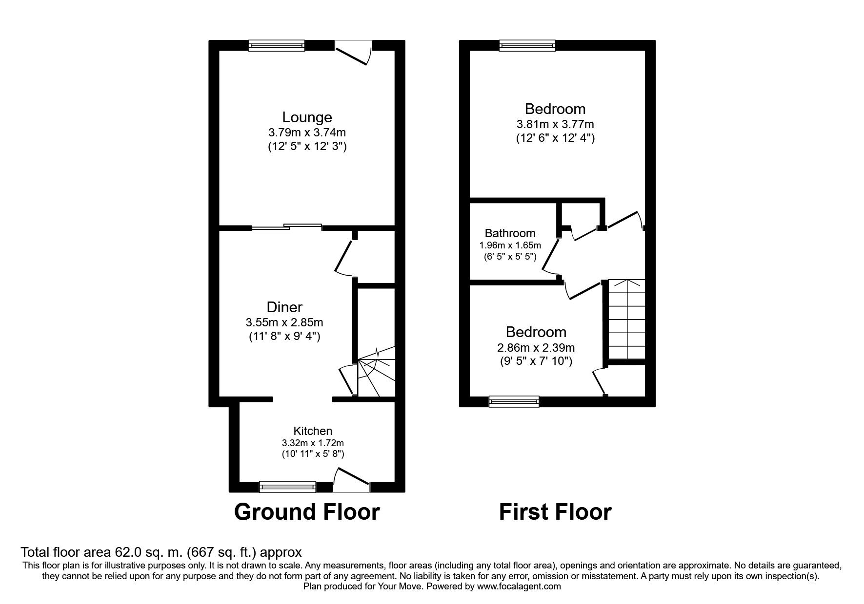Floorplan of 2 bedroom Mid Terrace House to rent, Barnsley Road, Thorpe Hesley, South Yorkshire, S61