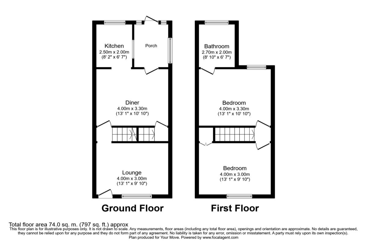 Floorplan of 2 bedroom Mid Terrace House to rent, Station Road, Chapeltown, South Yorkshire, S35