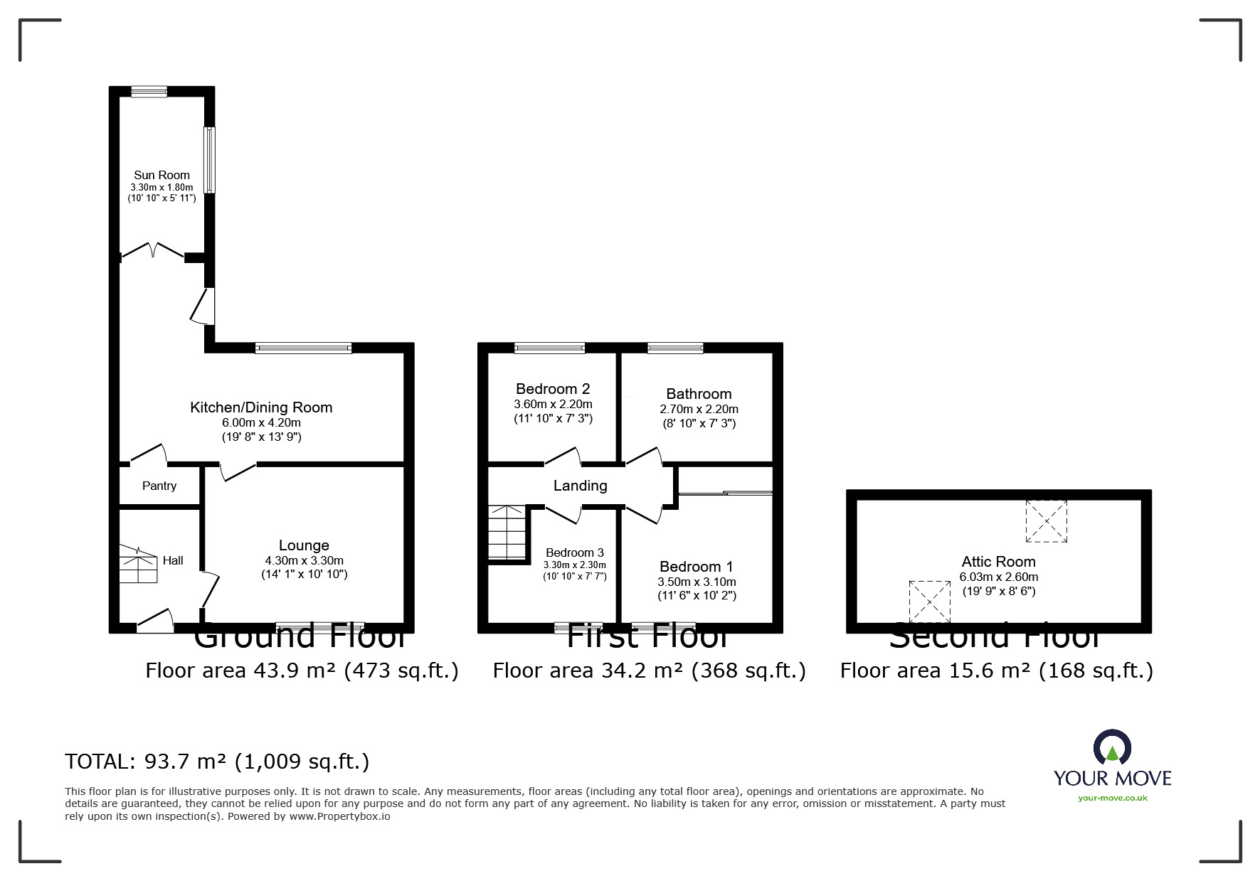 Floorplan of 3 bedroom Mid Terrace House for sale, Brook Hill, Thorpe Hesley, South Yorkshire, S61