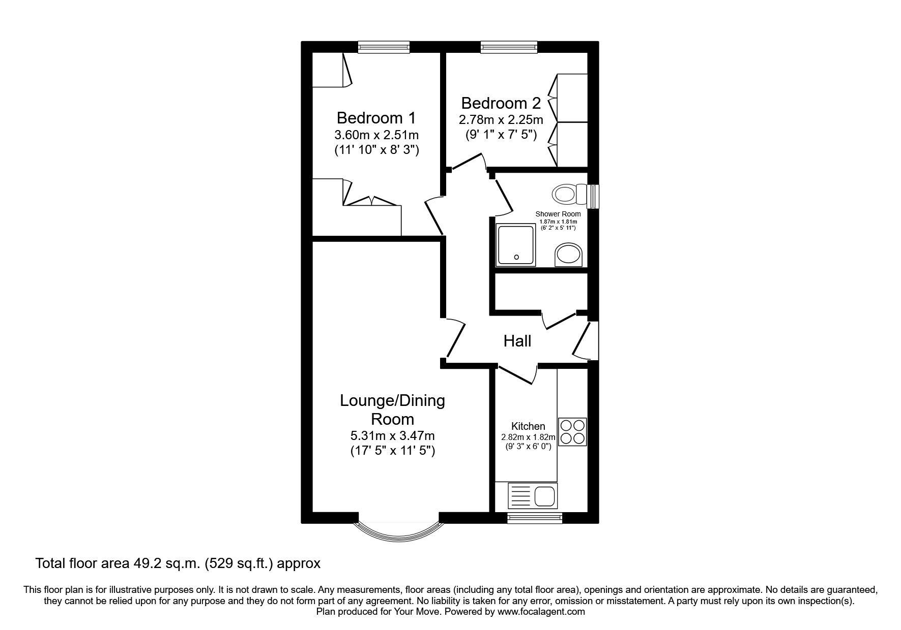 Floorplan of 2 bedroom Semi Detached Bungalow for sale, Sheldrake Close, Thorpe Hesley, South Yorkshire, S61