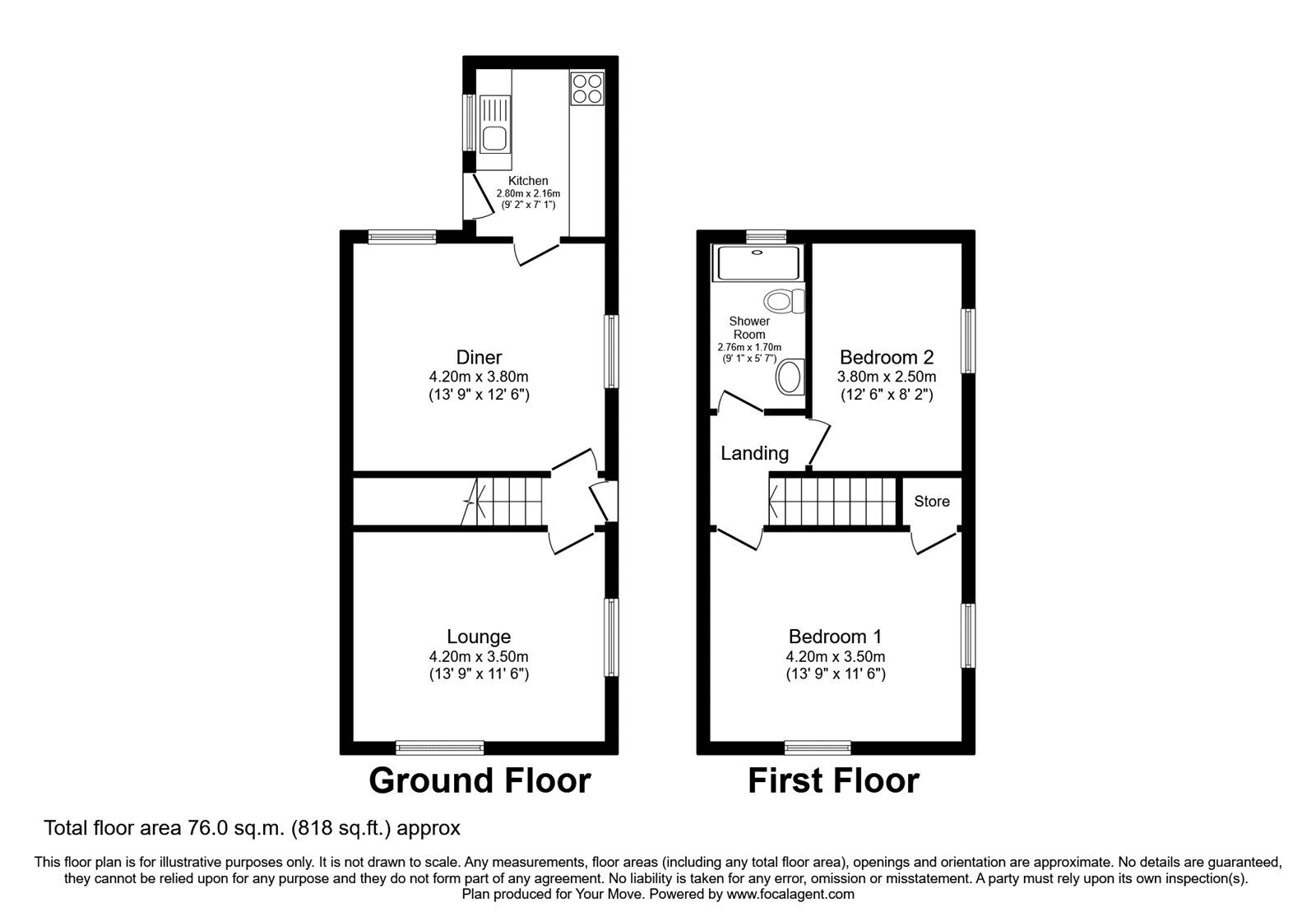 Floorplan of 2 bedroom End Terrace House to rent, Stanley Road, Chapeltown, South Yorkshire, S35