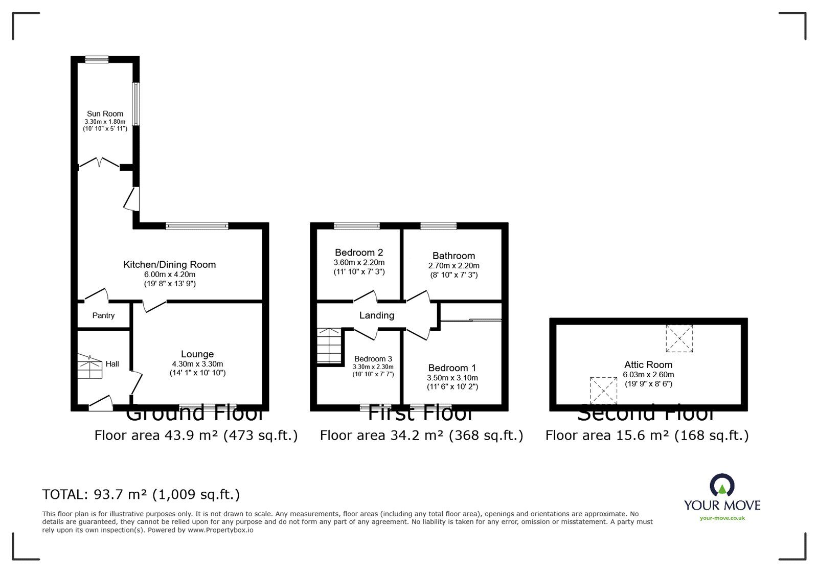 Floorplan of 3 bedroom Mid Terrace House to rent, Brook Hill, Thorpe Hesley, South Yorkshire, S61