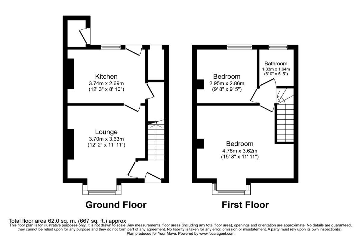 Floorplan of 2 bedroom Mid Terrace House for sale, Upper Wortley Road, Thorpe Hesley, South Yorkshire, S61
