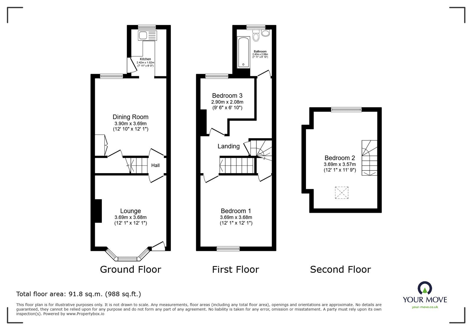 Floorplan of 3 bedroom Mid Terrace House to rent, Hawksley Avenue, Sheffield, S6