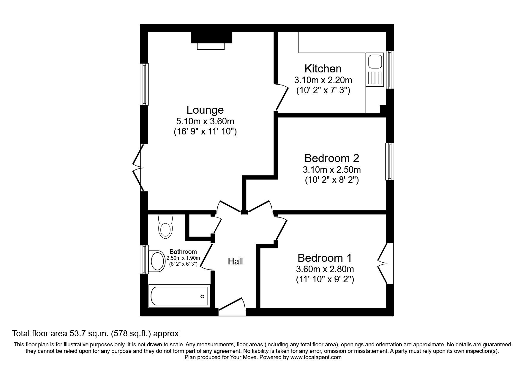 Floorplan of 2 bedroom  Flat to rent, Harriet Drive, Rochester, Kent, ME1
