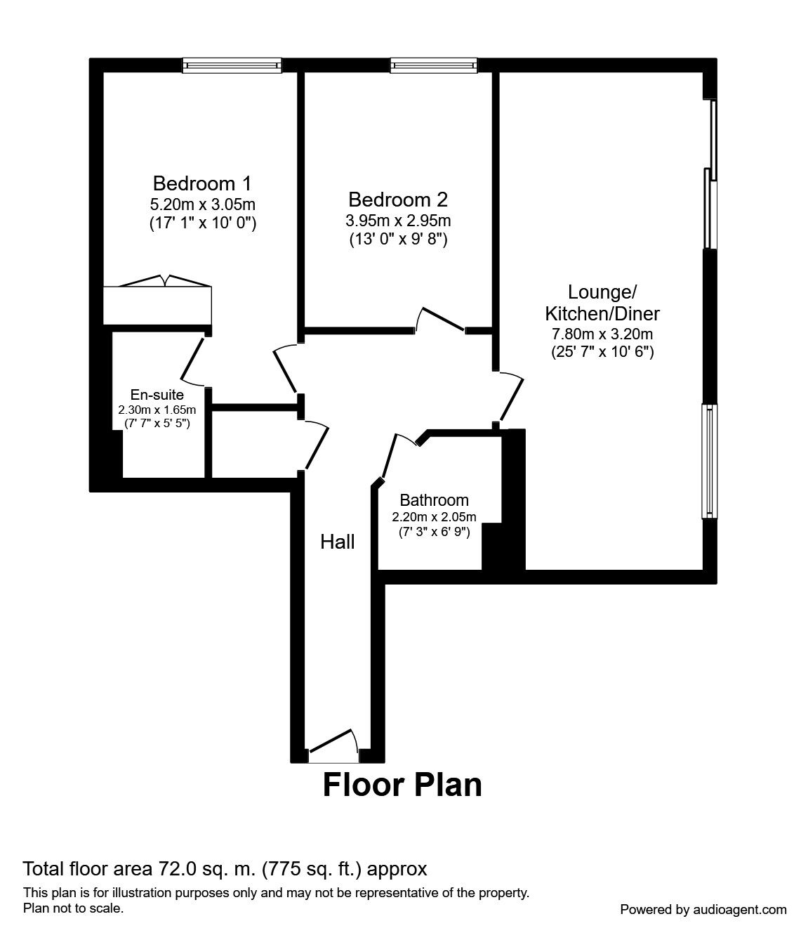Floorplan of 2 bedroom  Flat to rent, Watersmeet, St. Marys Island, Kent, ME4