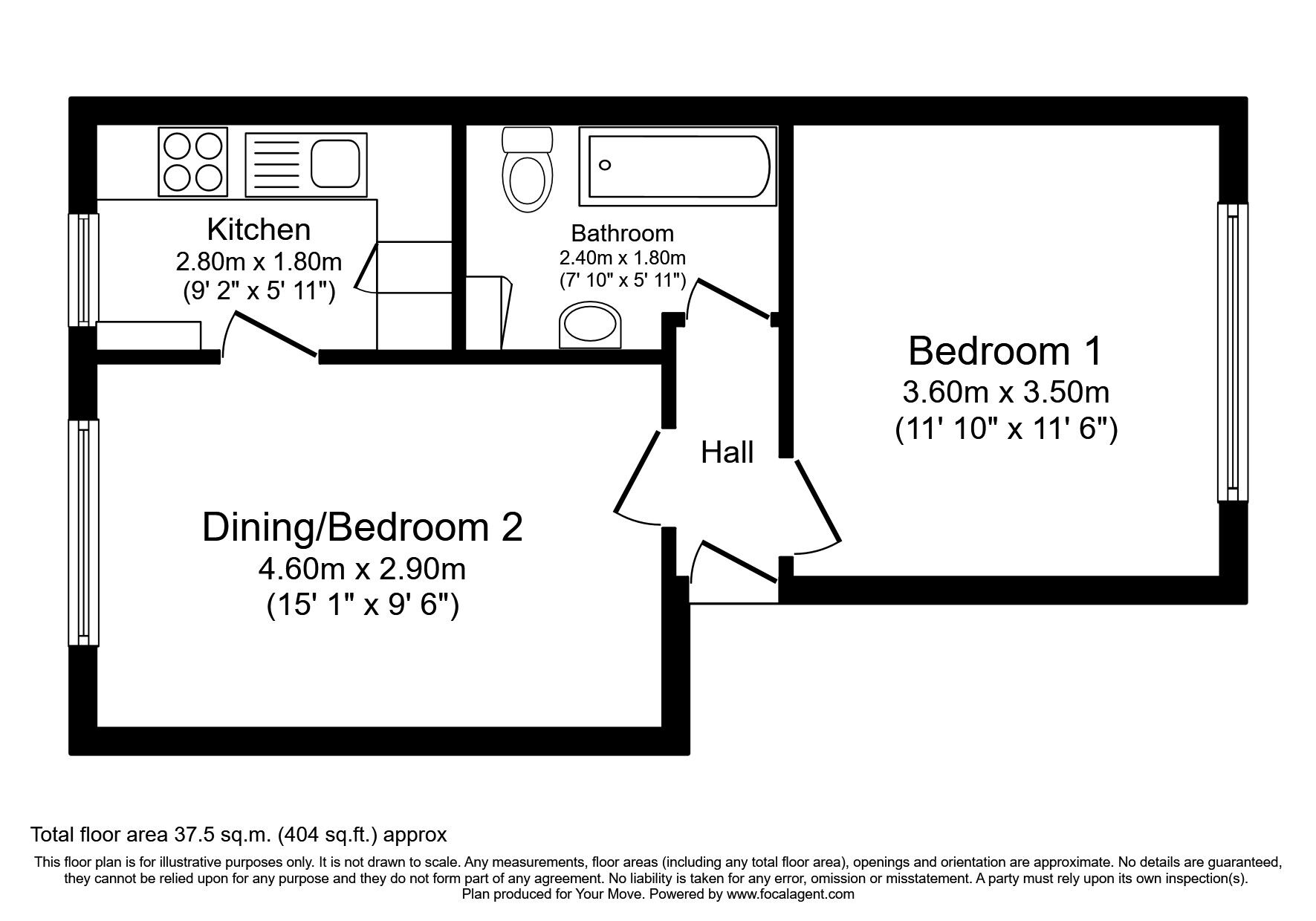 Floorplan of 1 bedroom Flat to rent, Fort Pitt Street, Chatham, Kent, ME4