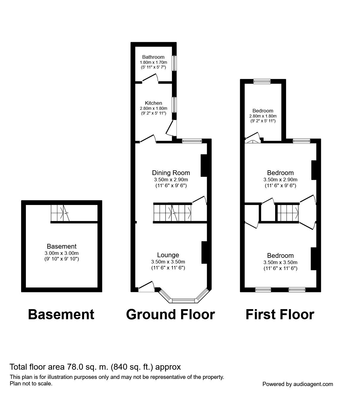 Floorplan of 3 bedroom Mid Terrace House to rent, Thorold Road, Chatham, Kent, ME5