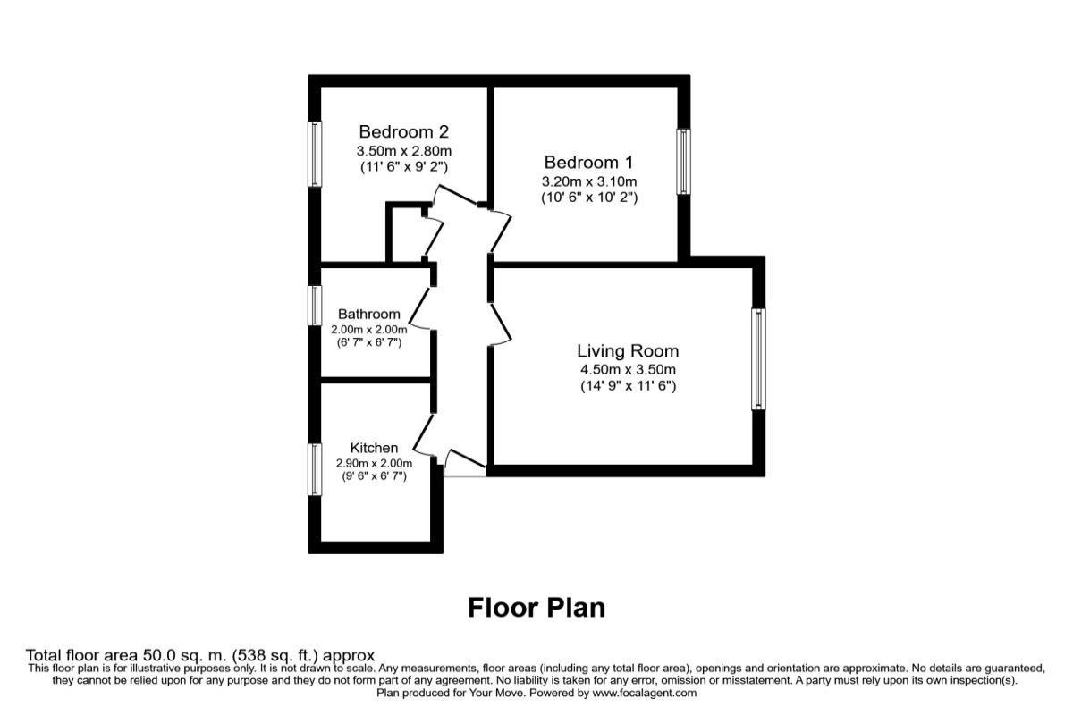 Floorplan of 2 bedroom Flat to rent, Island Way East, St. Marys Island, Kent, ME4