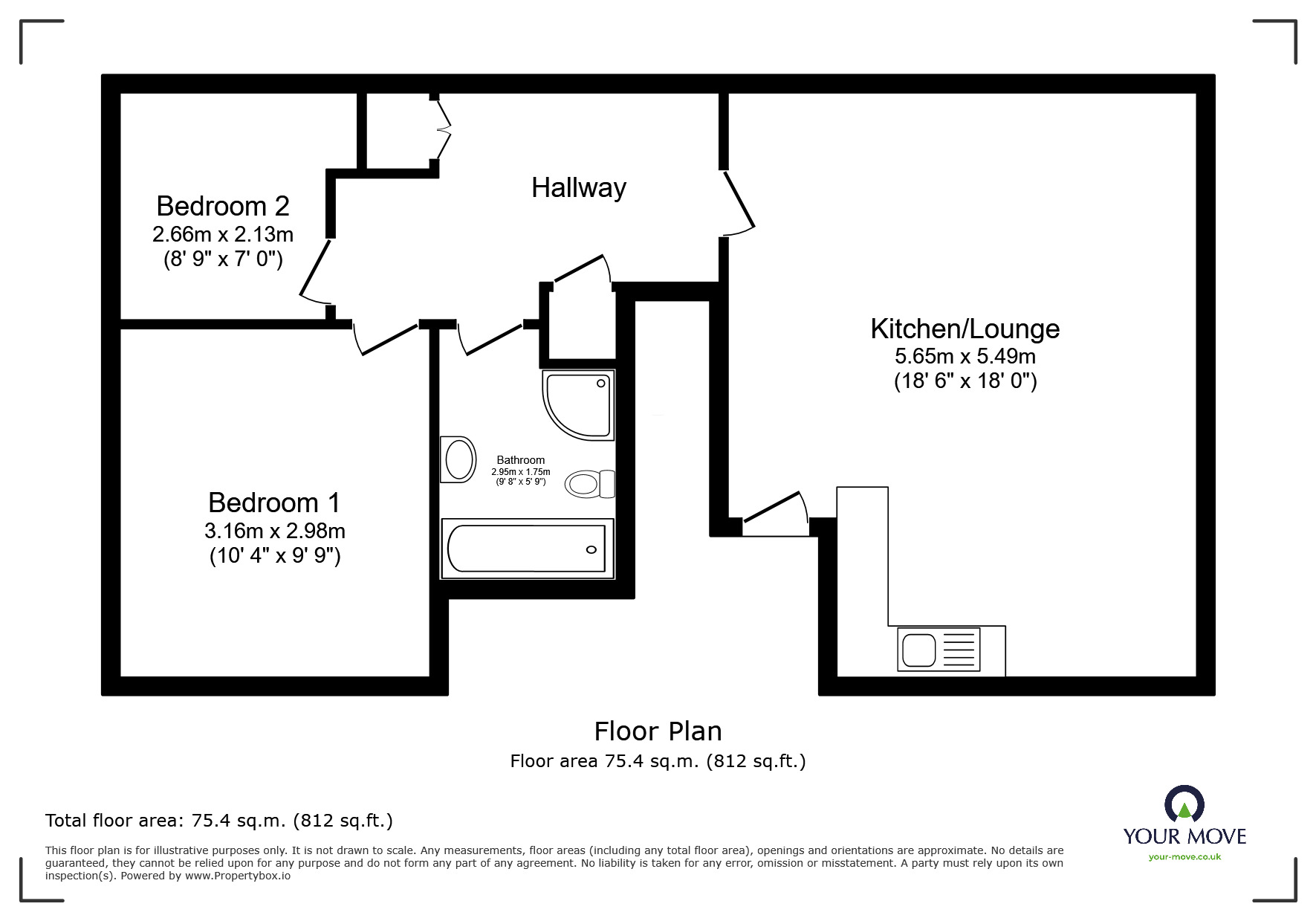 Floorplan of 2 bedroom  Flat to rent, Conway Hall, Conway Mews, Kent, ME7