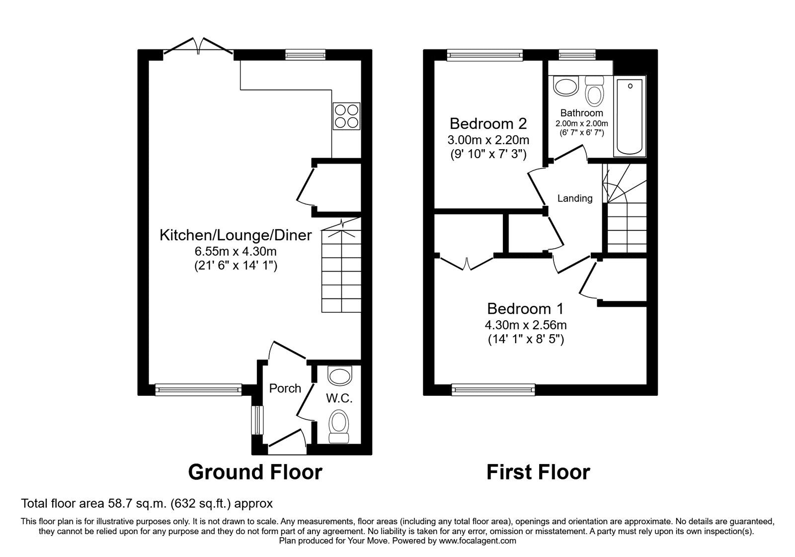 Floorplan of 2 bedroom Semi Detached House to rent, Eastview, St. Marys Island, Kent, ME4