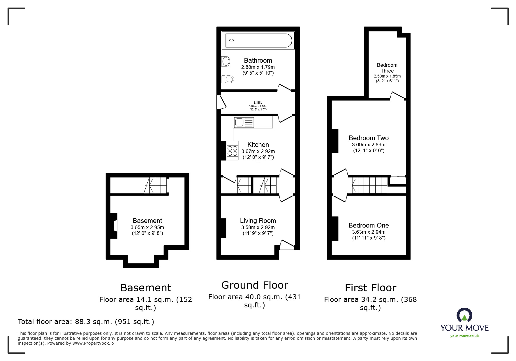 Floorplan of 3 bedroom Mid Terrace House to rent, Seymour Road, Chatham, Kent, ME5
