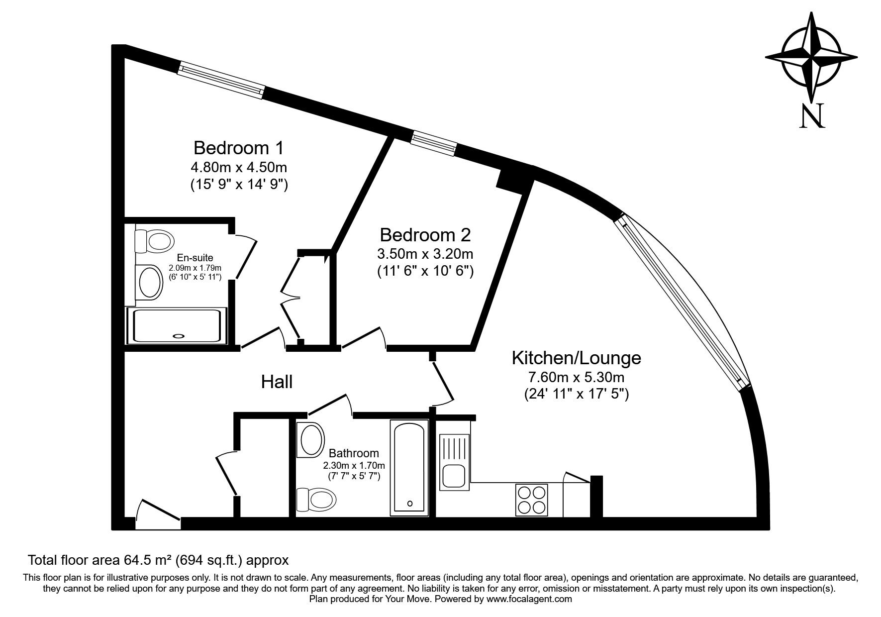 Floorplan of 2 bedroom  Flat for sale, Chatham Quays, Dock Head Road, Kent, ME4